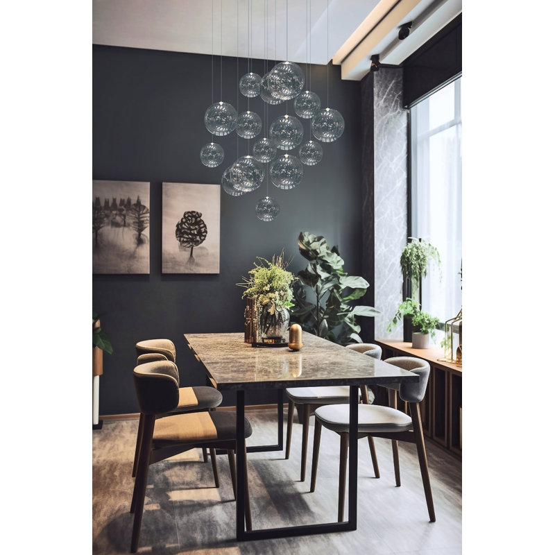 Luminaire suspendu à 3 lumières DEL de 3 pouces avec abat-jour en verre transparent 23 pouces Tama