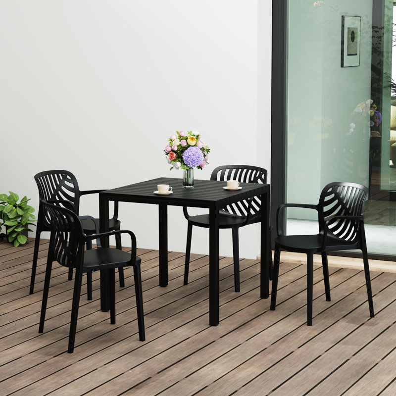 4-Person Outdoor Square Dining Set, Green
