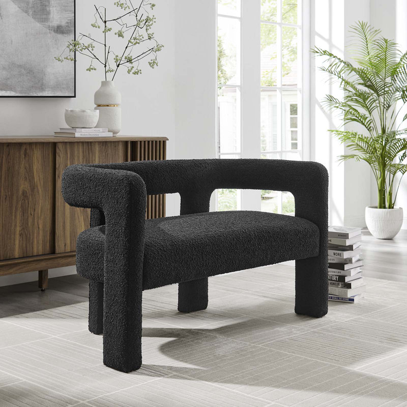 Modway Kayla Boucle Upholstered Loveseat, Black Boucle