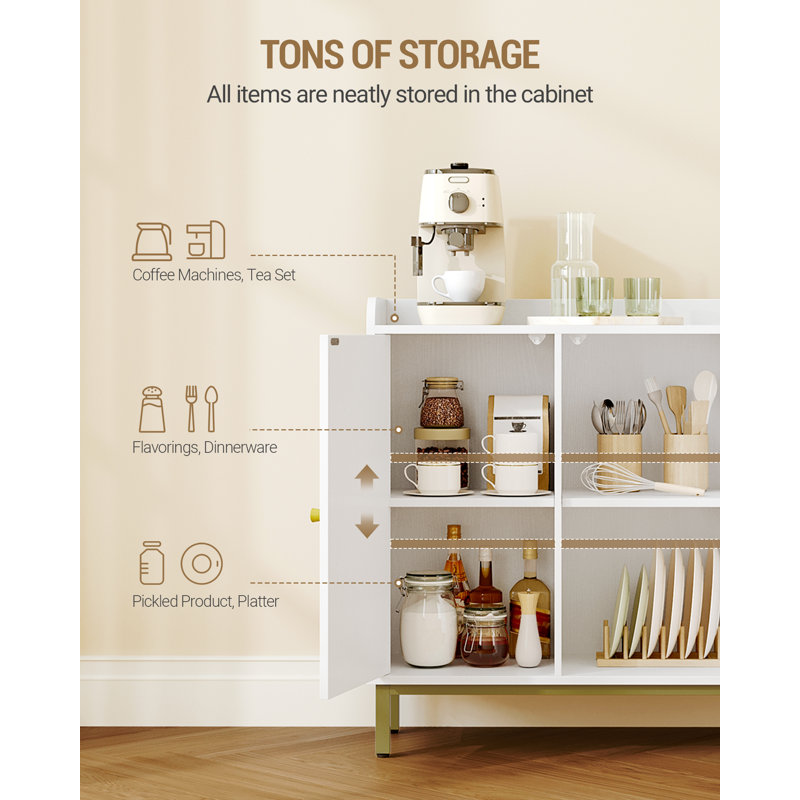 Sideboard Storage Cabinet, Kitchen Cabinets with 2 Doors and Adjustable Shelves, Freestanding Kitchen Cupboard Buffet, for Dining Room, Living Room, 30 x 100 x 80.5 cm