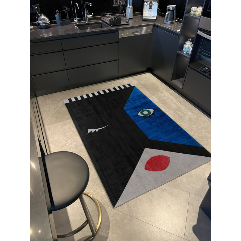 Tapis bleu-noir à motifs abstraits, Rectangle 3 pi 9,81 po x 4 pi 11,06 po