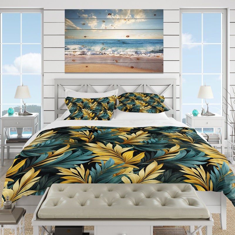 Literie Palm Breeze, Housse de couette pour grand lit et 2 taies décor