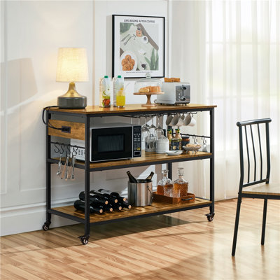 Eastway 47.5" Iron Kitchen Island with Locking Wheels ,2 AC Outlets