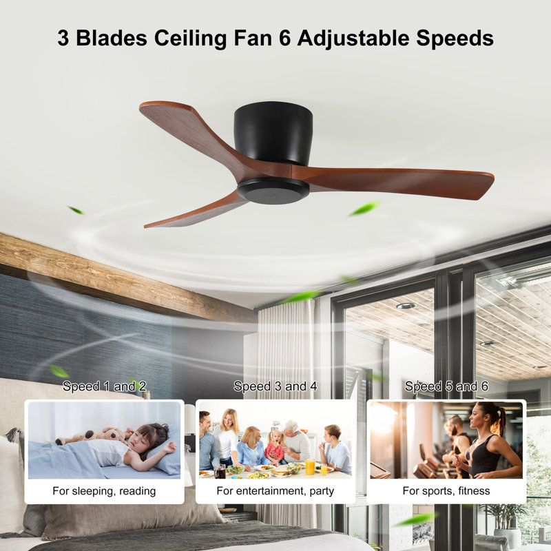 42 Inch Ceiling Fan no light with Remote Control, Low Profile Flush Mount Ceiling Fan without Light,Noiseless Reversible DC Motor with Timer