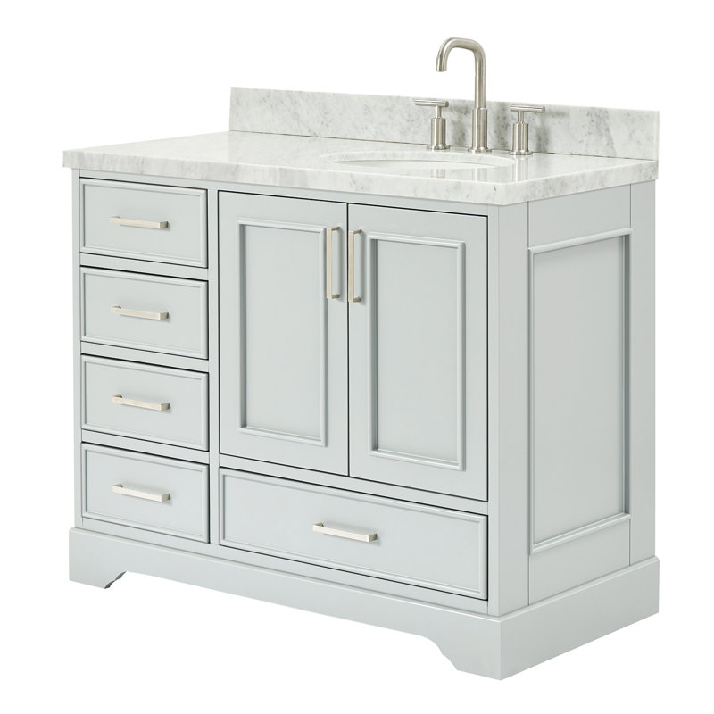43'' Single Bathroom Vanity with Carrara Marble Top, Gray