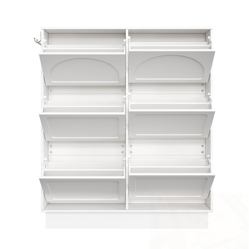 Shoe Cabinet with 6 Flip Drawers and 3 Hooks, White