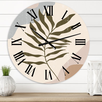 Botanical Minimalist Leaf In Earth Tones I - Modern Wall Clock