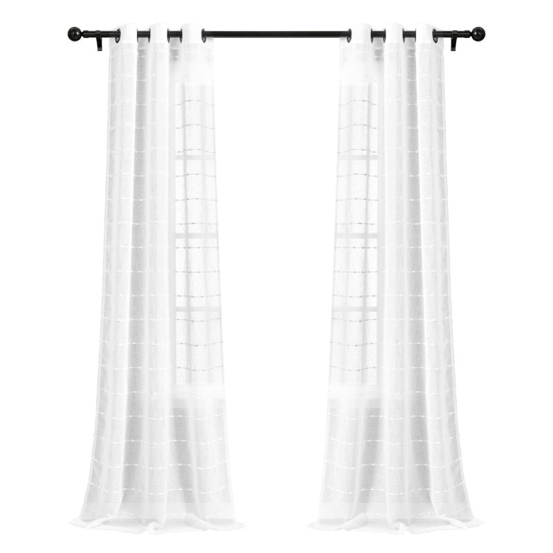 Lush Decor Farmhouse Textured Grommet Sheer Curtain Panels Pair Drapes (Set of 2), White, 38" W x 108" L