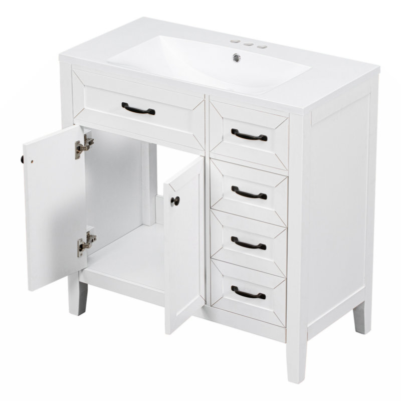 Meuble-lavabo simple avec plateau en bois massif 35,98 po Onterrio, Blanc