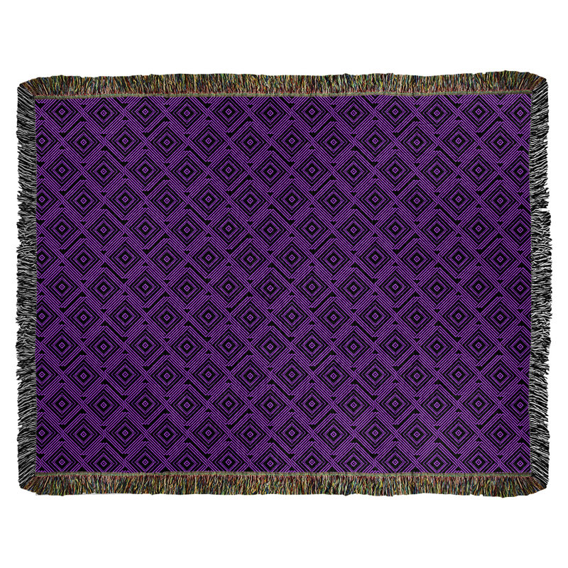 Couverture en coton tissé Katelyn Elizabeth, l 60 po x L 80 po, Noir / mauve