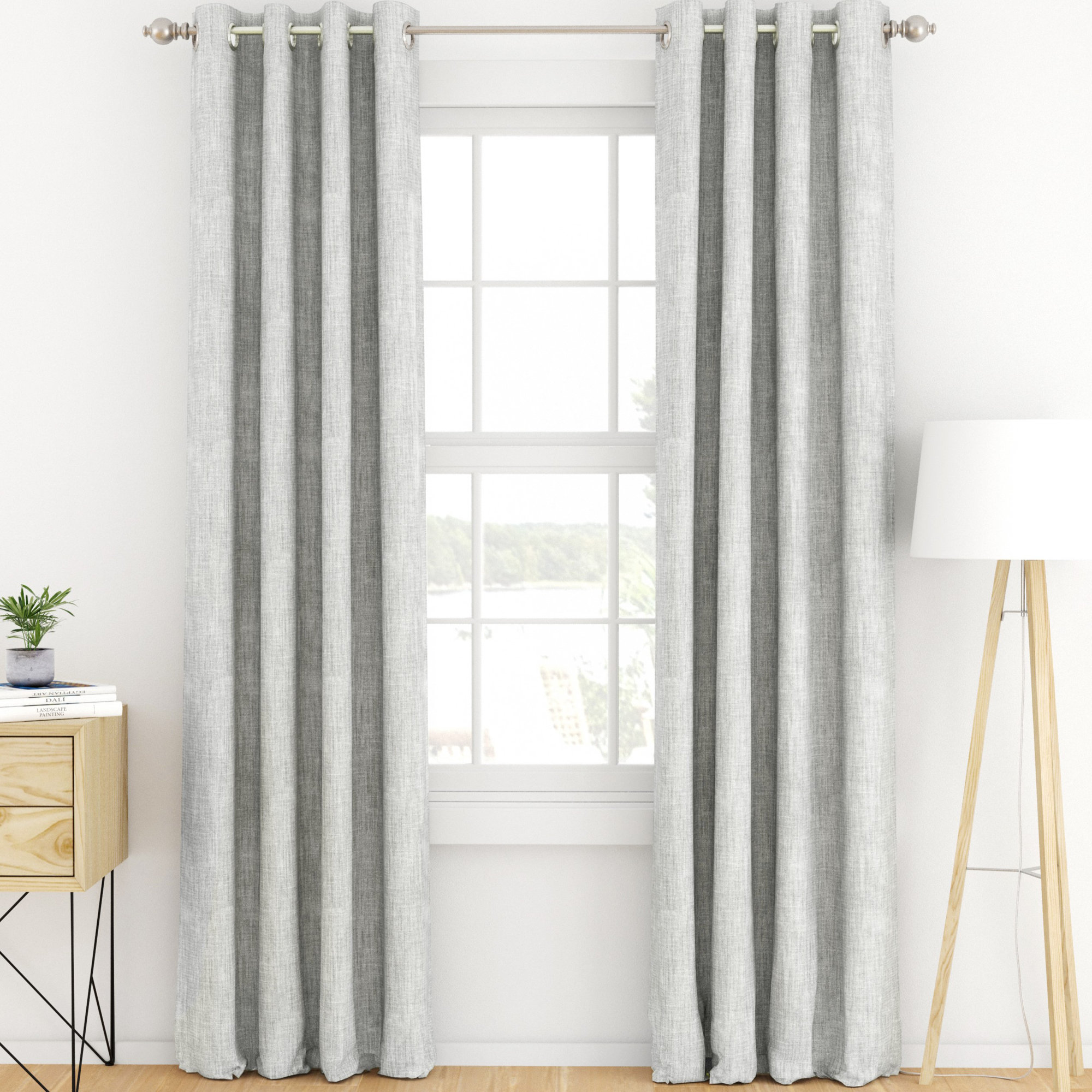 100% Blackout Textured Linen-Blend Grommet Curtain Set, 50" W x 96" L, Light Gray