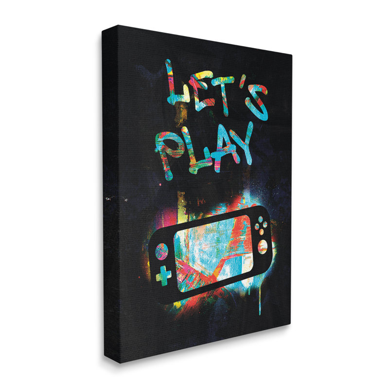 «Let Play Video Games Neon Street Style» par Victoria Barnes - cadre flottant, impression sur toile, Toile tendue