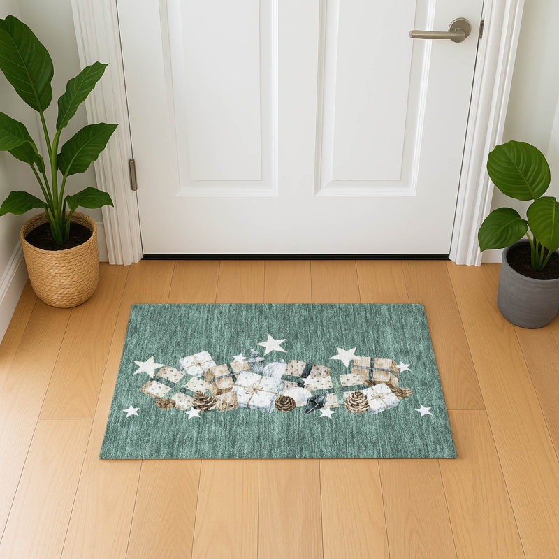 Premium Machine Washable Castillon AMF1825 Stars and Presents Holiday Rug, Rectangle 1'8" x 2'6"