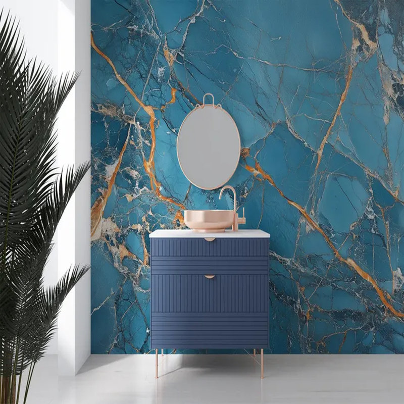 Bleu marbré luxueux, L 236 po x l 117,96 po