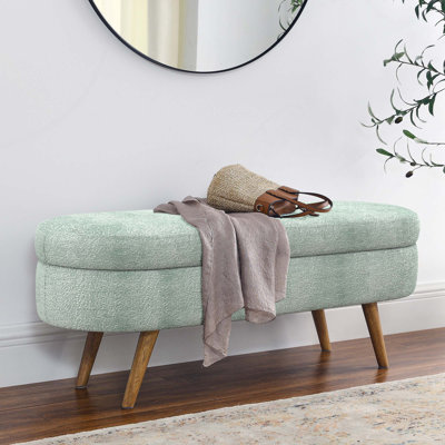 Banc de rangement repose-pieds ovale, pieds en bois d'hévéa