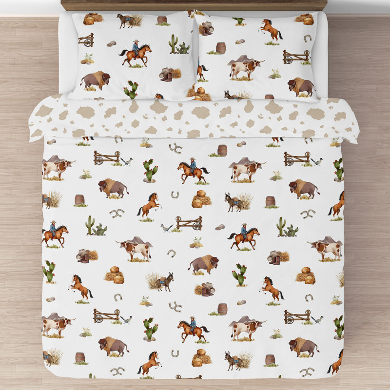Western Cowboy White Microfiber Full Bedding Set