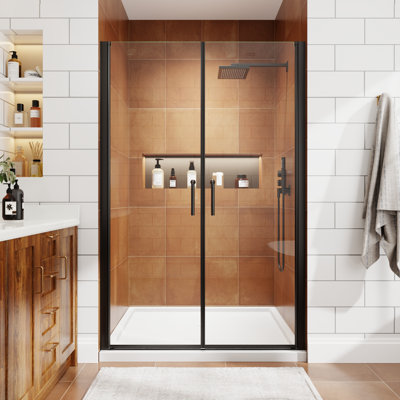 46"-48" W X 72" H Semi-Frameless Privot Shower Door Dual Swing Door 2 Doors Opening Extra-Large Walk-In Space With 1/4" Tempered Glass