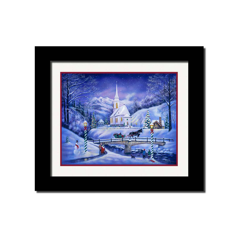 «Mountain Valley Christmas» par Robert Andrea, Papier avec cadre simple noir, Blanc, H 25 po x l 29 po x P 1 po