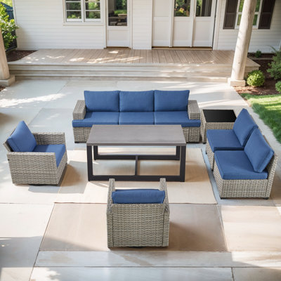Clute Arnoltice 7 - Person Outdoor Wicker Rattan Patio Sofa Seating Group With Armless Chairs And Coffee Table