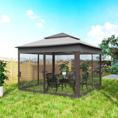 Pop Up Canopy 2-Tier Soft Top Gazebo w/ Mesh Netting, Mixed Grey
