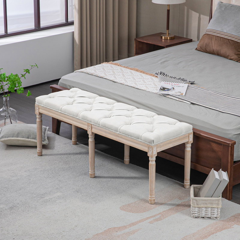 Banc d'extrémité de lit, banc de chambre rembourré, blanc crème
