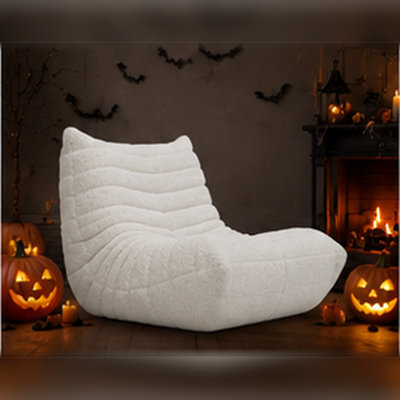 32.7" Wide Armless Sherpa Upholstered Foam Lounge Chair with Channel Tufting