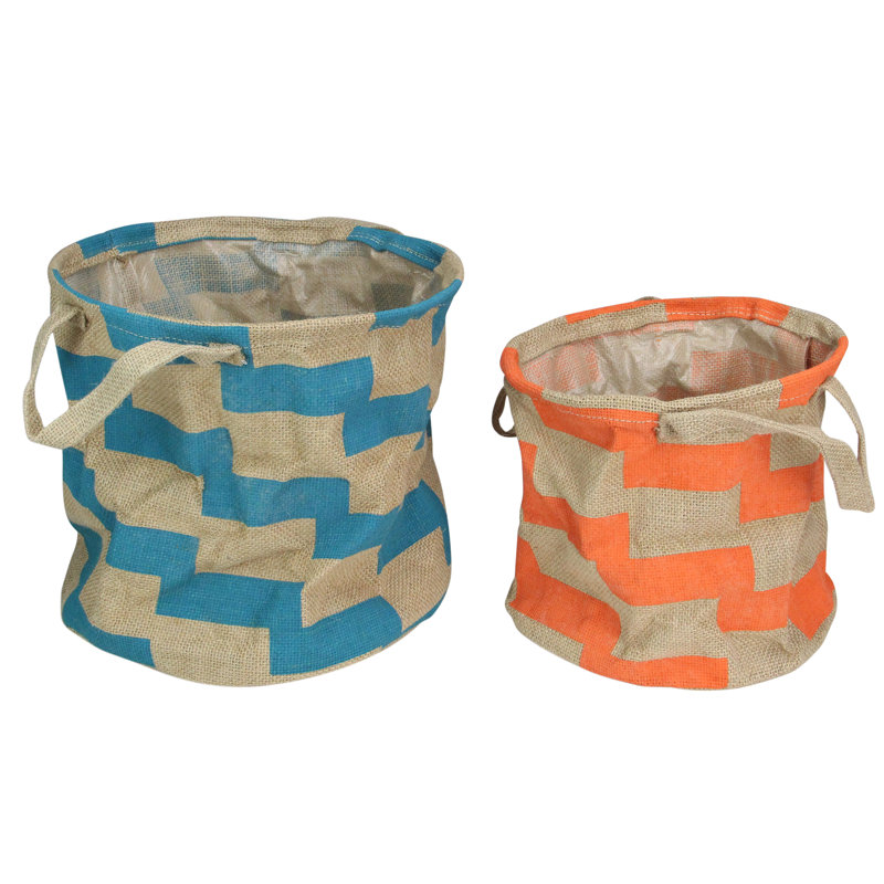 Paniers en toile de jute orange et bleu sarcelle avec poignées 12 po