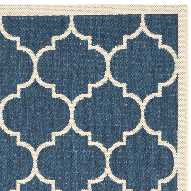 Herefordshire Performance Geometric Indoor/Outdoor Area Rug, Rectangle 2'7" x 5', Blue/Beige