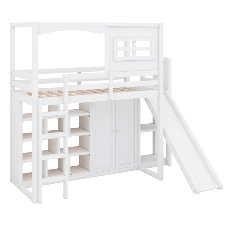 Lit mezzanine avec garde-robe, tablettes de rangement