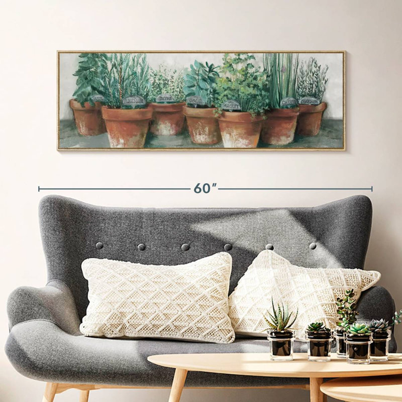 Pots of Herbs Cottage, 46 po x 16 po, Cadre flottant en bois naturel