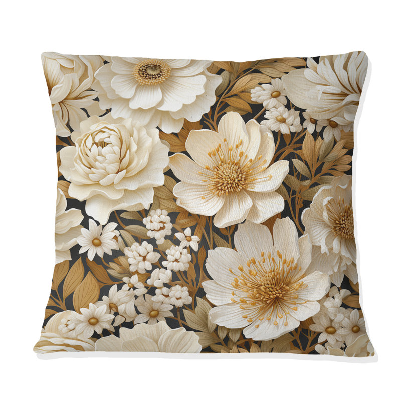 Coussin Beige Boho Chic Poppy Blooms III, H 16 po x l 16 po