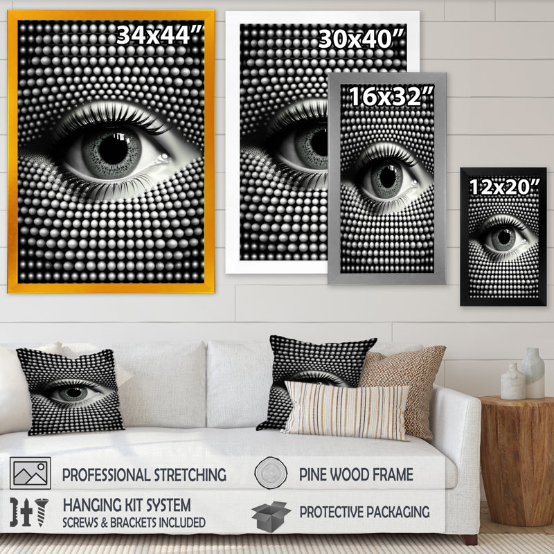 «Lunnelle Monochrome Eye I», reproduction sur toile, Cadre photo noir, H 32 po x l 16 po x P 1 po