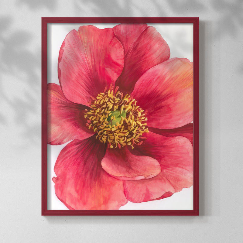 Arbre pivoine I, reproduction encadrée - bois massif, Rouge, H 15 po x l 12 po