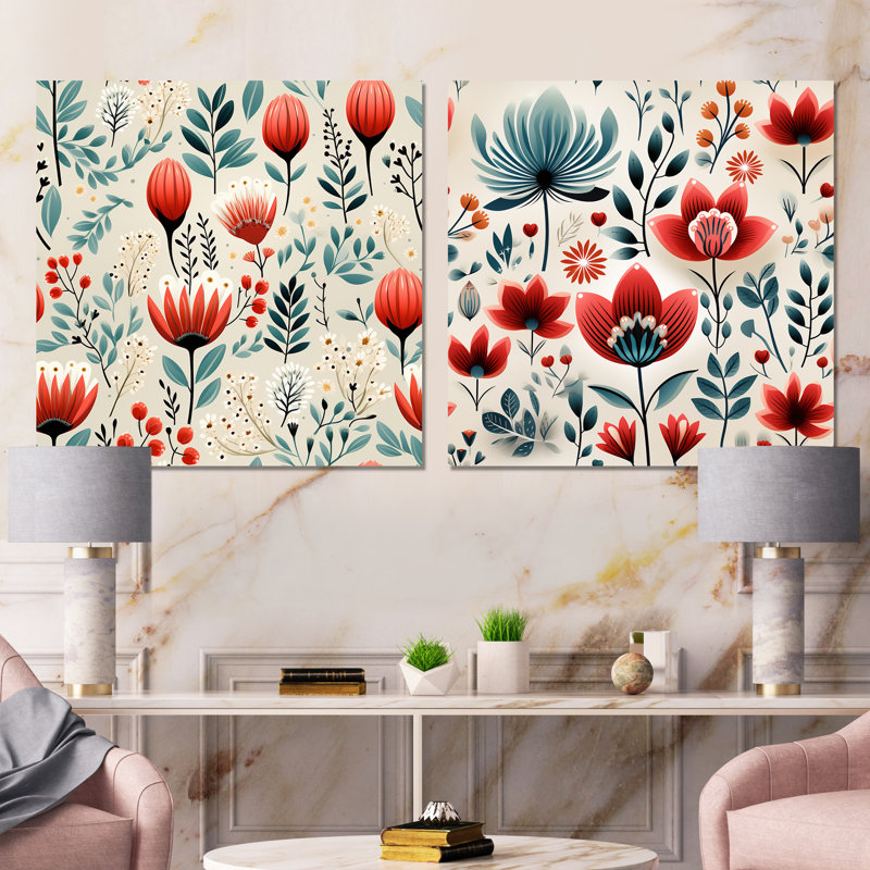 Hyman - Ensemble de 2 impressions sur toile florales, Toile tendue, H 16 po x l 33 po x P 1 po
