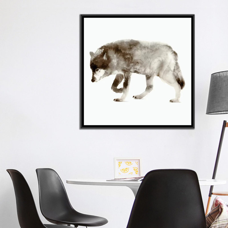 « loup », reproduction de photo sur toile, H 18 po x l 18 po x P 1,5 po, Toile avec cadre noir, Pas de tapis