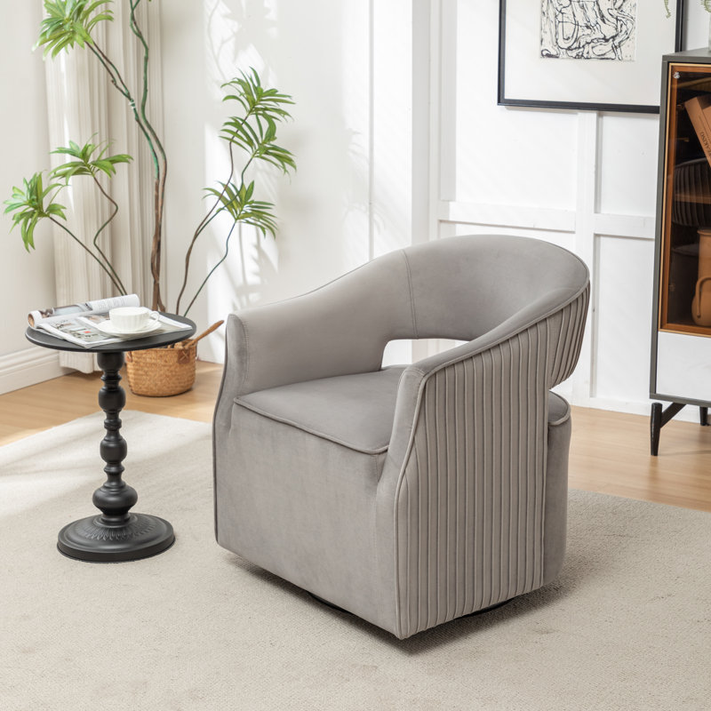 Fumiyo Velvet Swivel Barrel Chair, Gray