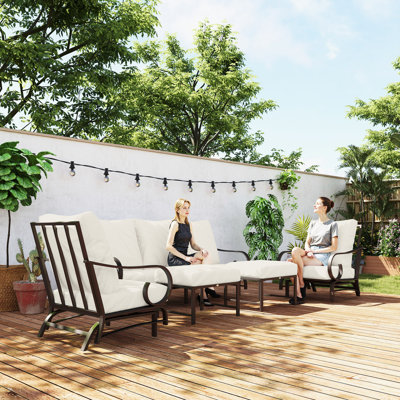 5 Piece Patio Furniture Set with 2 Rocking Chairs, 3-Seat Sofa, 2 Ottomans, Outdoor Conversation Set with Wide and Deep Seating, Metal Frame for Garde by Winston Porter