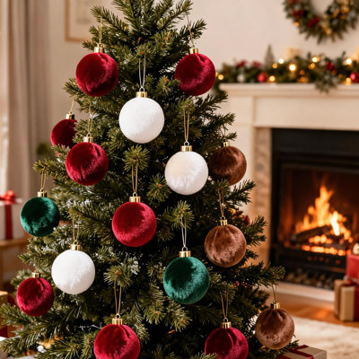 Lot de 12 boules de Noël incassables en velours de 8 cm (3,15 pouces), en tissu PVC souple, pour décorer le sapin, la guirlande, la couronne et le foyer pendant les fêtes.