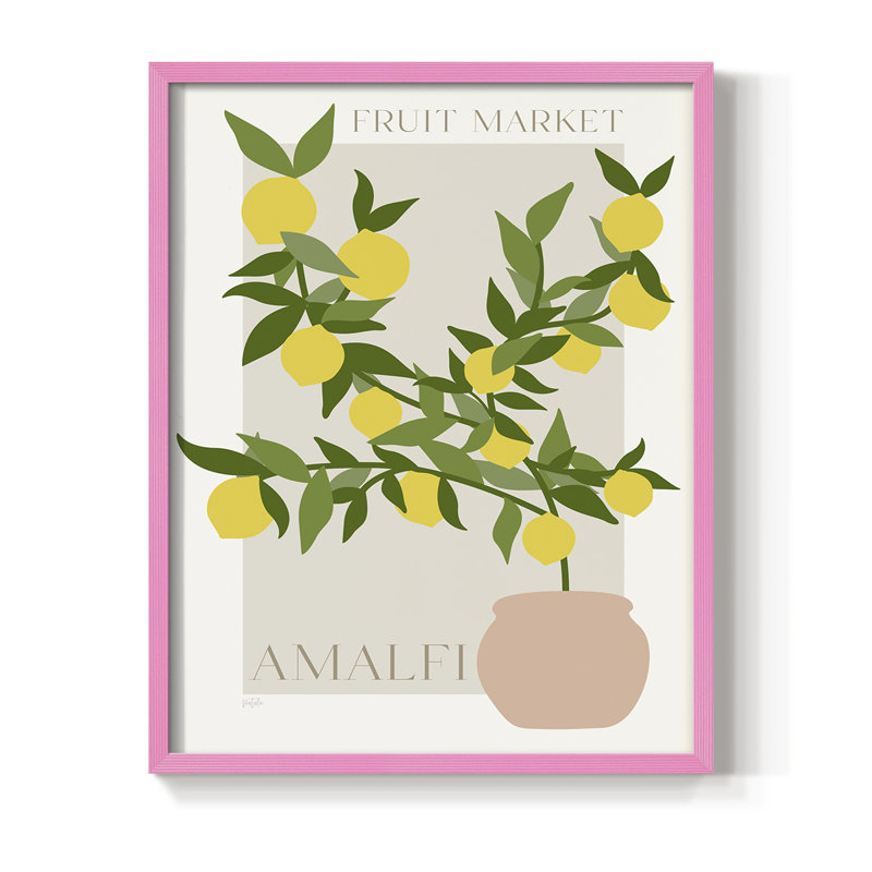 Affiche Amalfi Lemon, reproduction encadrée - bois massif, H 15 po x l 12 po, Rose