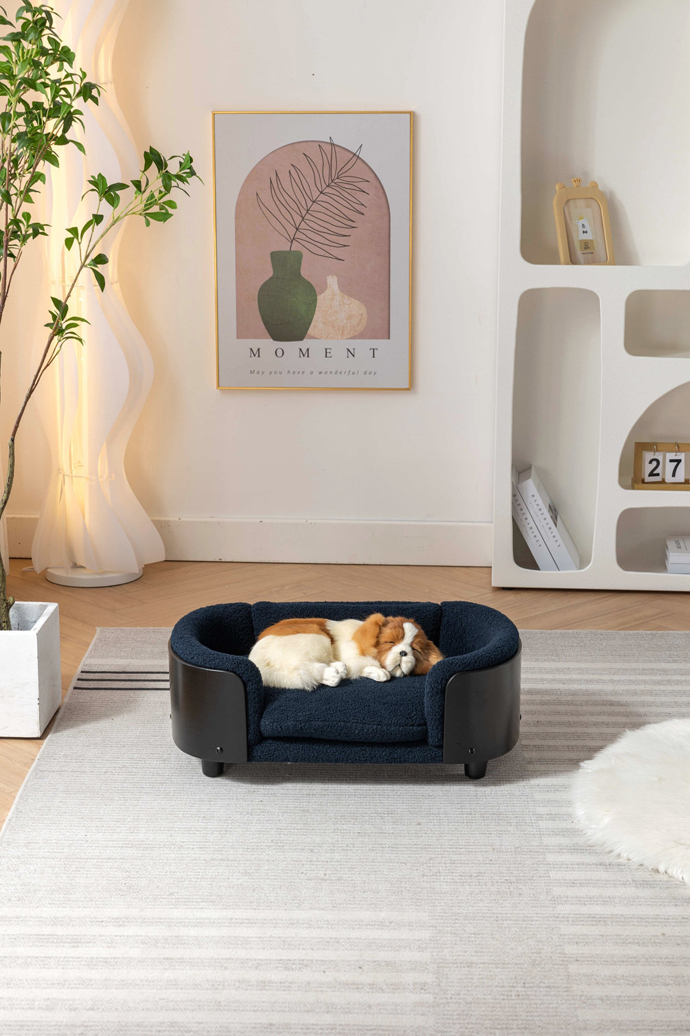 Inira Pet Bed, 38.58" W x 26.77" D x 11.02" H, Dark Blue/Black