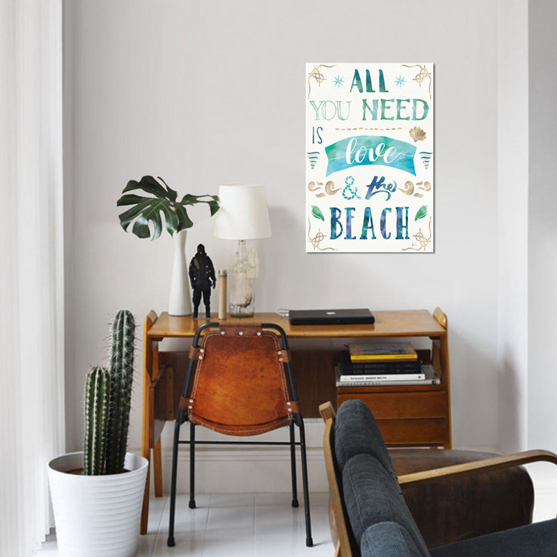 «Love and the Beach I», art textuel sur toile, H 18 po x l 12 po x P 1,5 po, Toile tendue, Pas de tapis