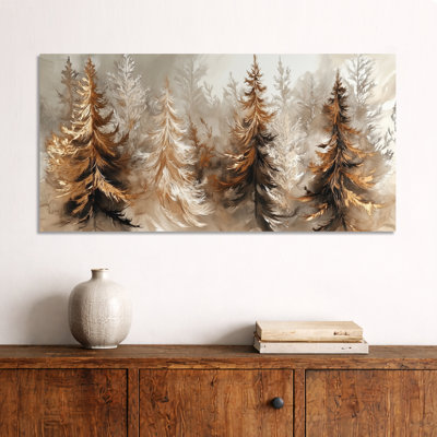 Nordique, impressions sur métal - Forêt d'hiver de pin doré et noir, art mural en métal Nature