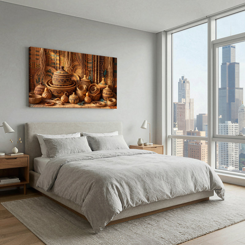 Art mural sur toile avec paniers tissés, L 32 po x H 16 po