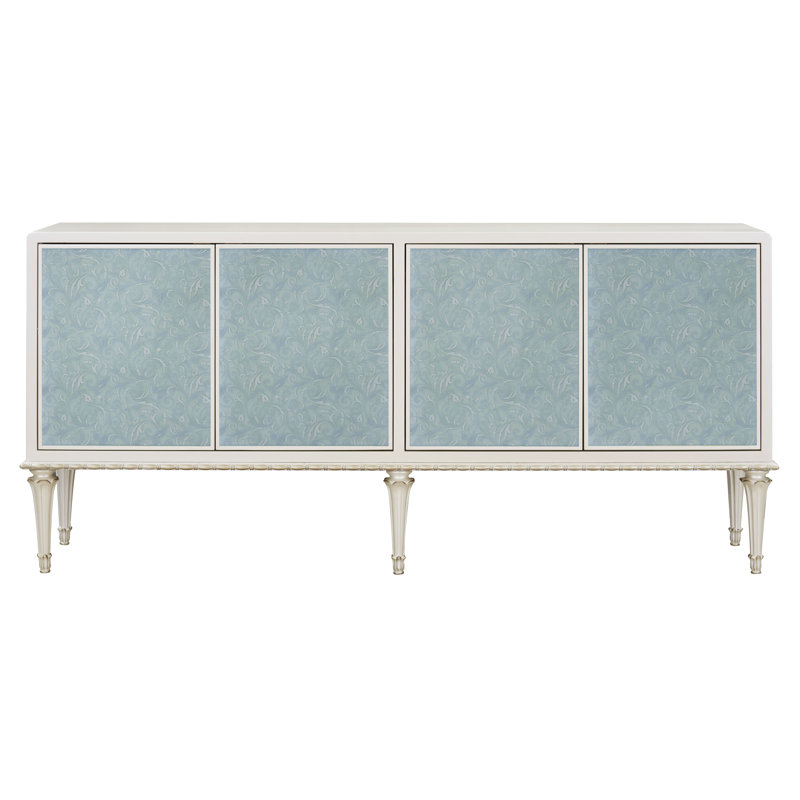 Console Ansaldo blanc perle et argent scintillant, armoire