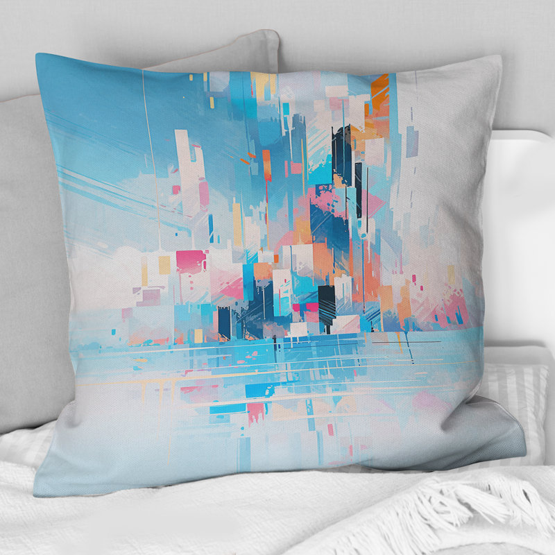Teal Peach Interlocking Perspectives - Cubism Printed Throw Pillow