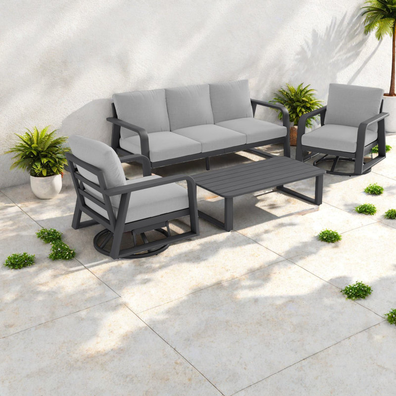 Canapés de patio pivotants, ensemble moderne en aluminium 4 pièces pour patio