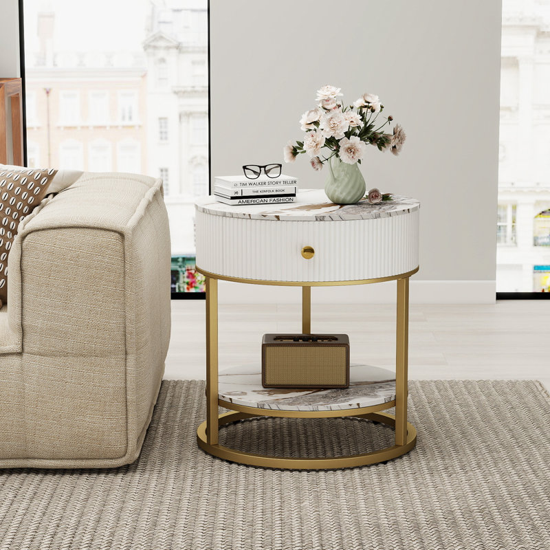 Frame End Table, Calacatta Gold/Gold, Gold
