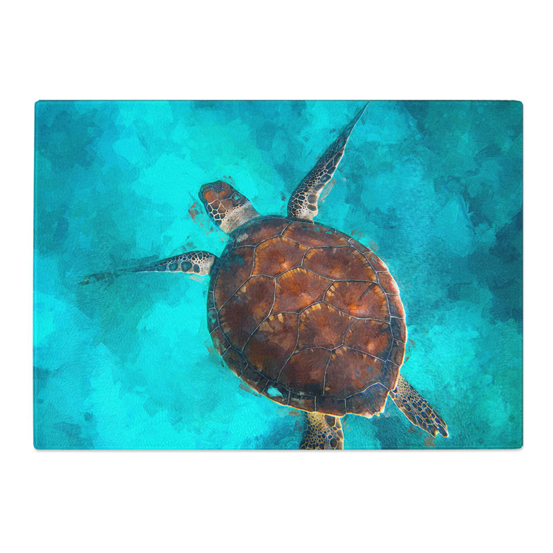 Tempered Glass a Sea Turtle Chopping Board, 39 cm W x 28.5 cm L