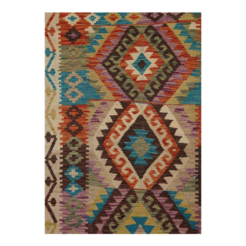 Tapis multicolore en coton / laine fait à la main 3 pi 4 po x 4 pi 11 po Sandria