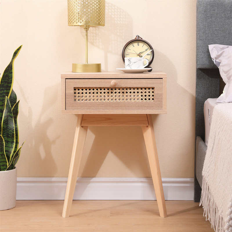Cateisha 40cm W Manufactured Wood Bedside Table, Natural